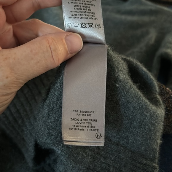 ZADIG & VOLTAIRE LADIES GRAY CASHMERE CICI PATCH METALLIC ELBOW STARS-XS - Picture 7 of 14